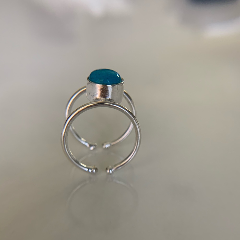 Turquoise stone silver color adjustable ring - Picture 3 of 4